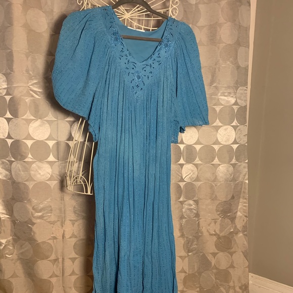 Blue crepe fabric loose house dress - Picture 1 of 2